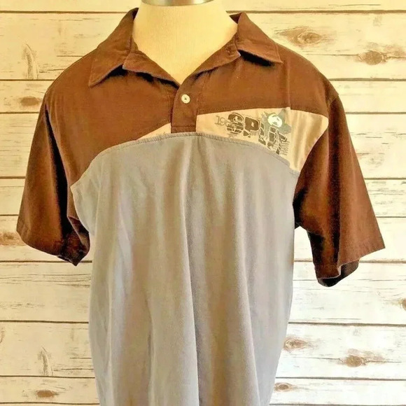 SPLIT Men Short Sleeve Polo Style Collar Brown Gray Casual Shirt Sz Extra Large - Picture 1 of 14